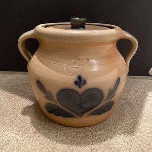 Shadow Lawn Pottery 6 1/2" Canister with Lid Blue Heart Design
